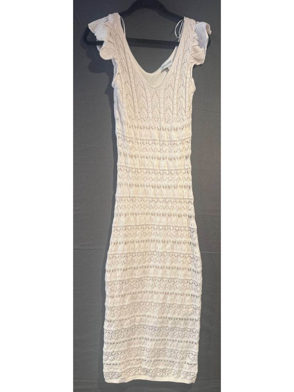 Freshman 1996 Womens Small Crochet Knit Midi Dress Cream Boho Coquette Y2K
